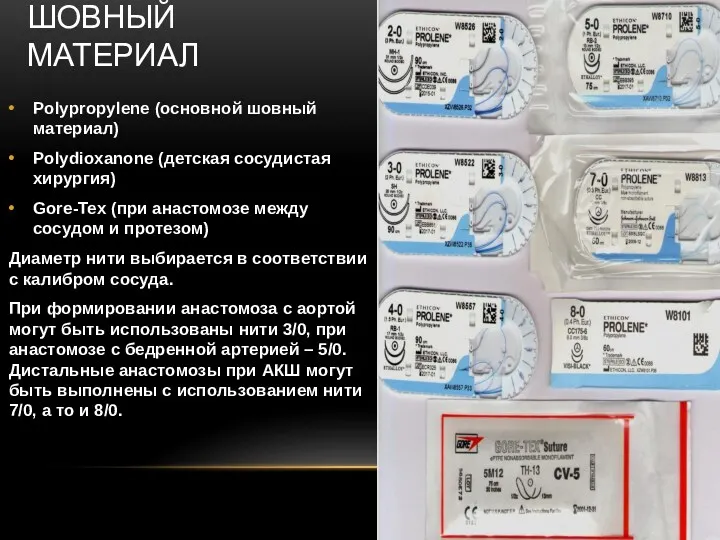 ШОВНЫЙ МАТЕРИАЛ Polypropylene (основной шовный материал) Polydioxanone (детская сосудистая хирургия)