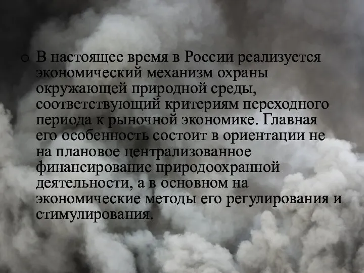 В настоящее время в России реализуется экономический механизм охраны окружающей