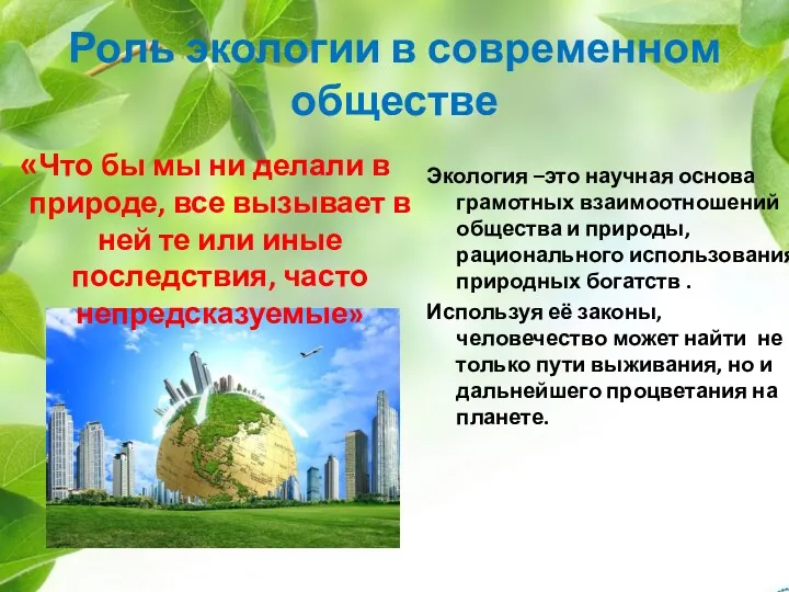 Роль экологии в современном обществе «Что бы мы ни делали