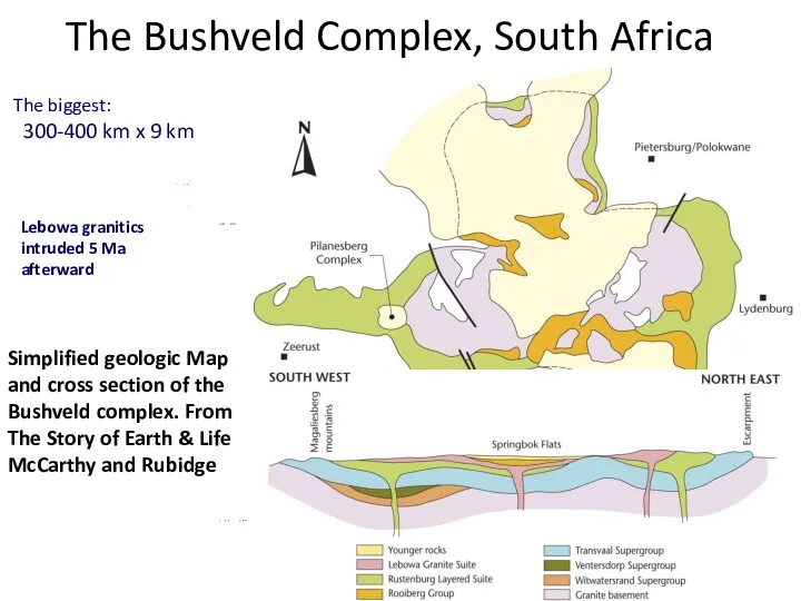 The Bushveld Complex, South Africa The biggest: 300-400 km x