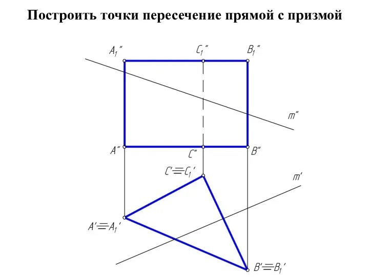 Построить точки пересечение прямой с призмой