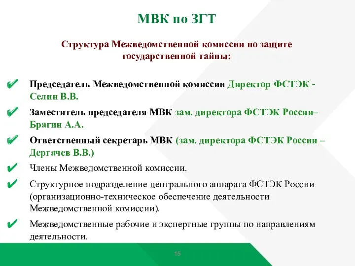 Структура Межведомственной комиссии по защите государственной тайны: Председатель Межведомственной комиссии