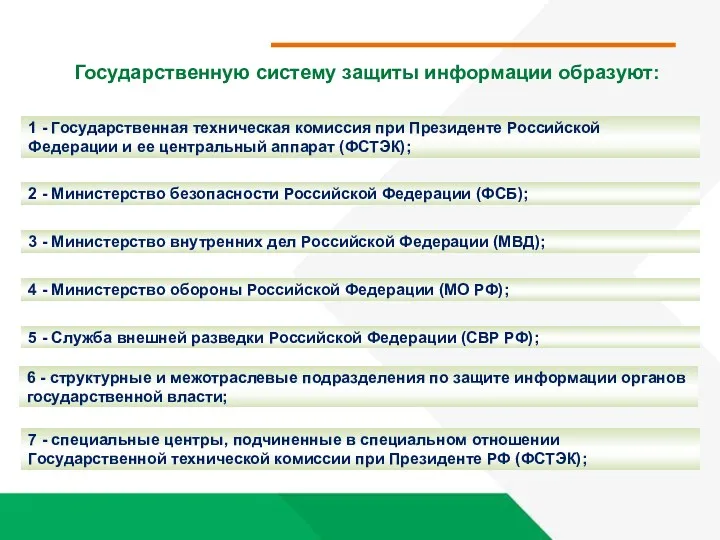 Государственную систему защиты информации образуют: 1 - Государственная техническая комиссия