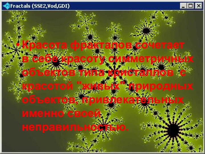 Красота фракталов сочетает в себе красоту симметричных объектов типа кристаллов