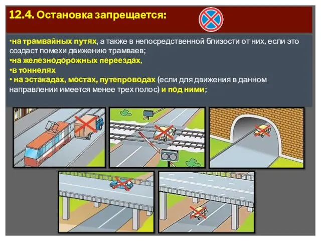 12.4. Остановка запрещается: •на трамвайных путях, а также в непосредственной