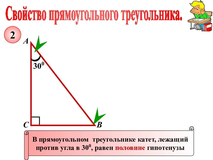 Свойство прямоугольного треугольника. А В С В прямоугольном треугольнике катет, лежащий против угла