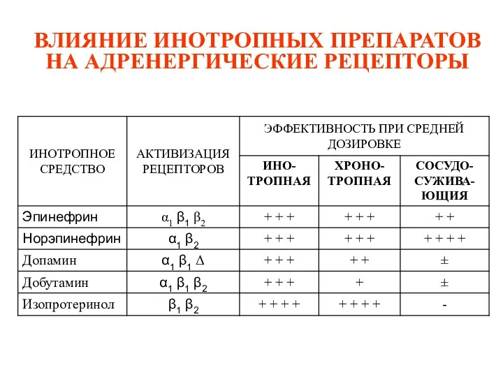 ВЛИЯНИЕ ИНОТРОПНЫХ ПРЕПАРАТОВ НА АДРЕНЕРГИЧЕСКИЕ РЕЦЕПТОРЫ