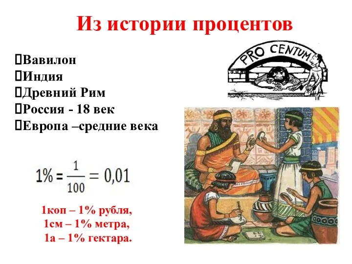Из истории процентов Вавилон Индия Древний Рим Россия - 18 век Европа –средние