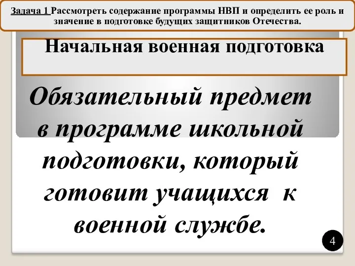 Задача 1 Рассмотреть содержание программы НВП и определить ее роль