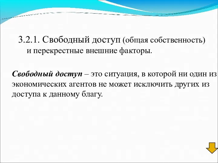 3.2.1. Свободный доступ (общая собственность) и перекрестные внешние факторы. Свободный