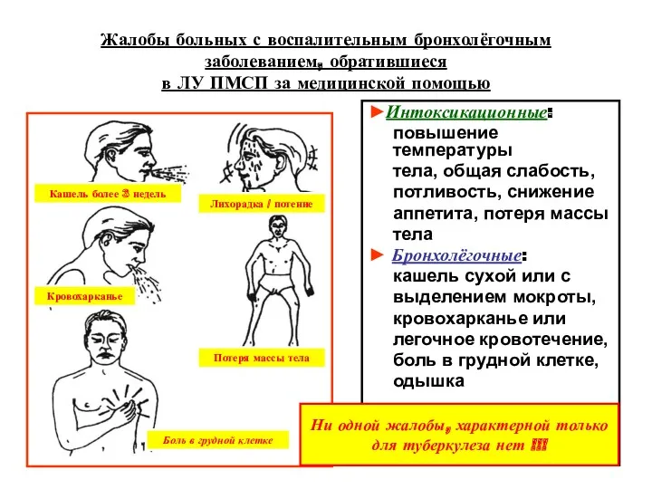 Жалобы больных с воспалительным бронхолёгочным заболеванием, обратившиеся в ЛУ ПМСП