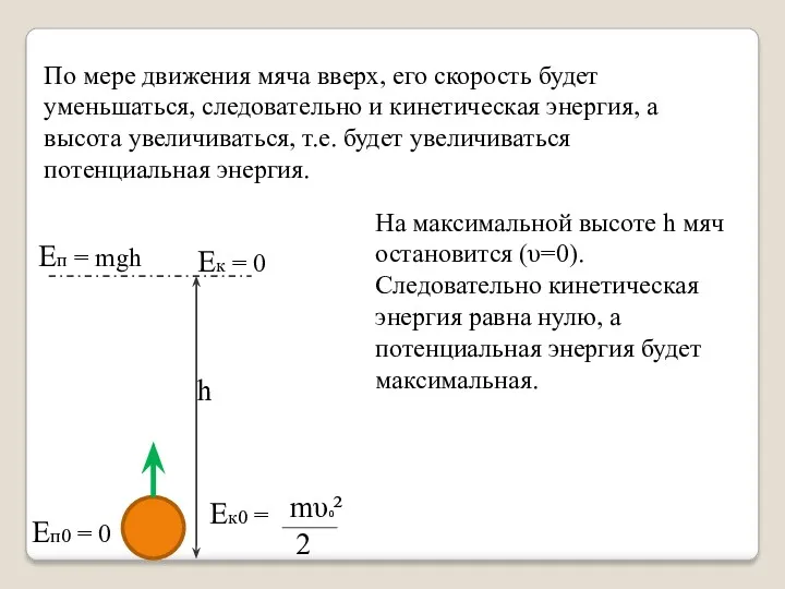 По мере движения мяча вверх, его скорость будет уменьшаться, следовательно