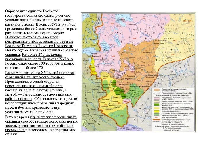 Социально-экономическое развитие России в XVI в. Образование единого Русского государства