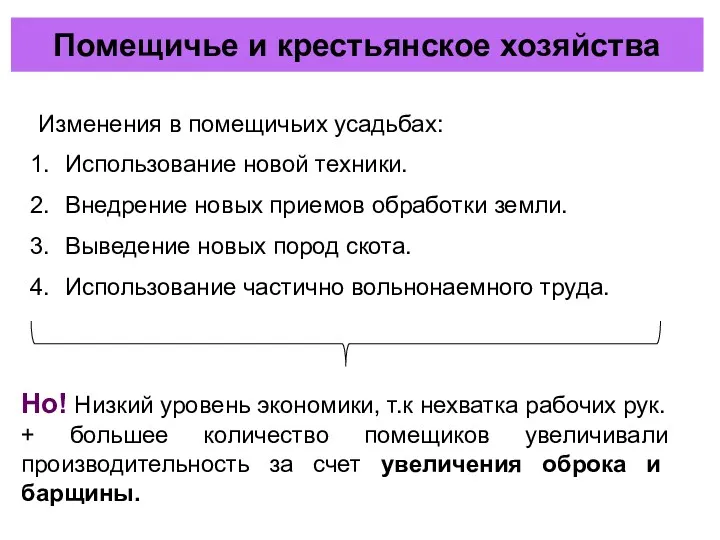 Помещичье и крестьянское хозяйства Изменения в помещичьих усадьбах: Использование новой