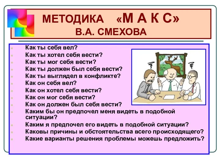 МЕТОДИКА «М А К С» В.А. СМЕХОВА Как ты себя вел? Как ты