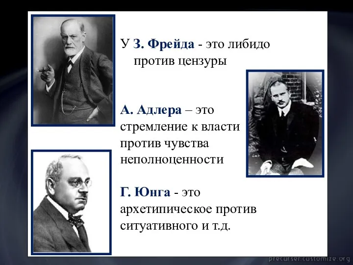 У З. Фрейда - это либидо против цензуры А. Адлера