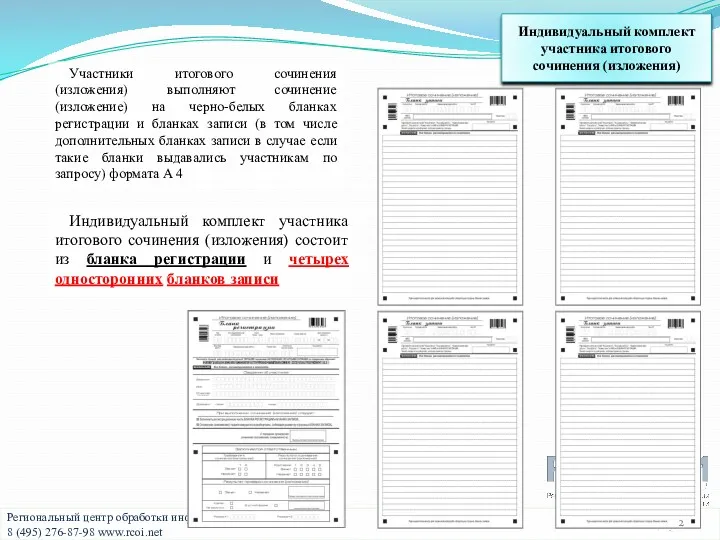 Индивидуальный комплект участника итогового сочинения (изложения) Участники итогового сочинения (изложения)