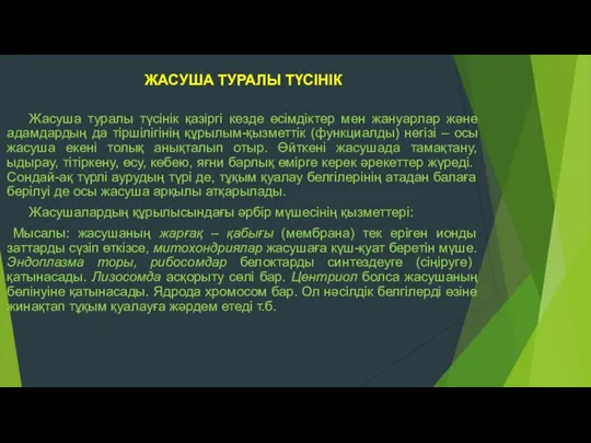 ЖАСУША ТУРАЛЫ ТҮСІНІК Жасуша туралы түсінік қазіргі кезде өсімдіктер мен