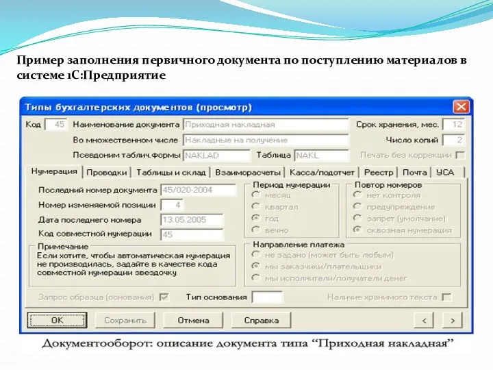 Пример заполнения первичного документа по поступлению материалов в системе 1С:Предприятие