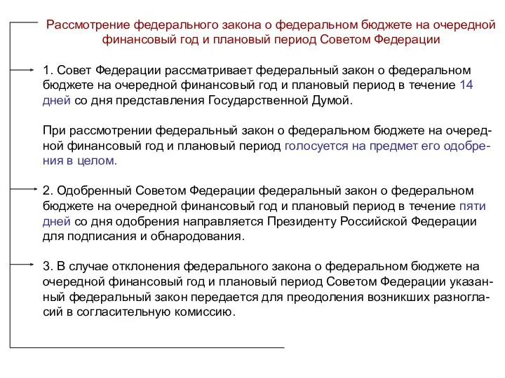 Рассмотрение федерального закона о федеральном бюджете на очередной финансовый год