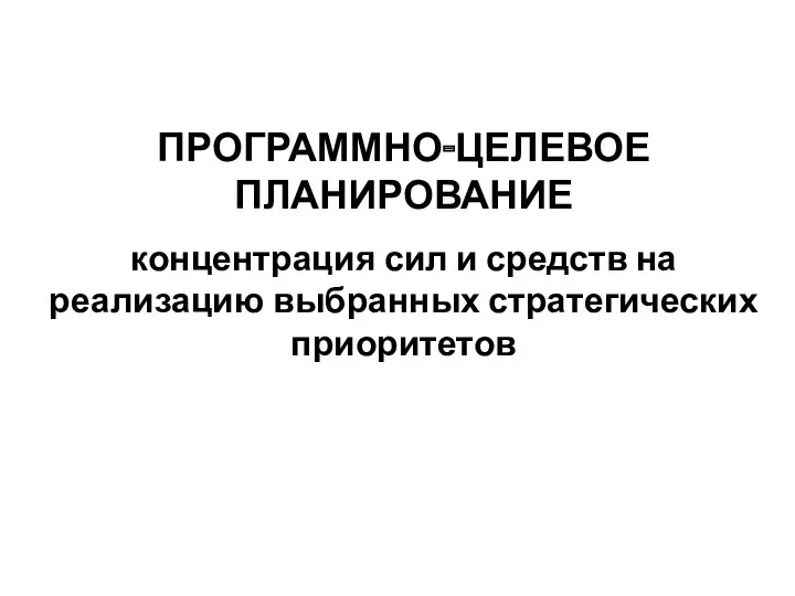 ПРОГРАММНО-ЦЕЛЕВОЕ ПЛАНИРОВАНИЕ концентрация сил и средств на реализацию выбранных стратегических приоритетов