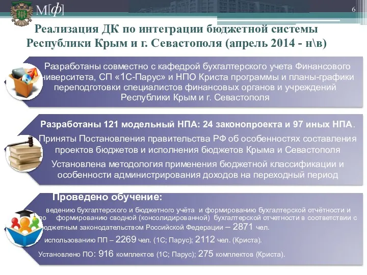 Реализация ДК по интеграции бюджетной системы Республики Крым и г. Севастополя (апрель 2014 - н\в)