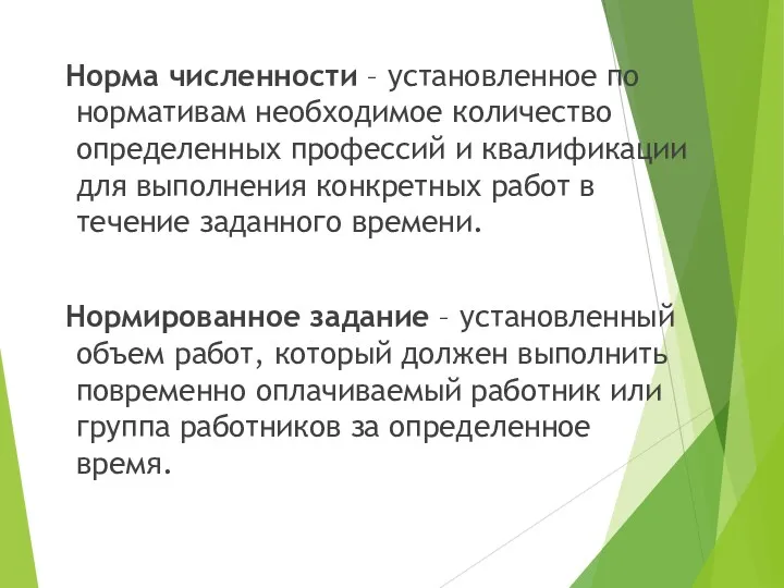 Норма численности – установленное по нормативам необходимое количество определенных профессий