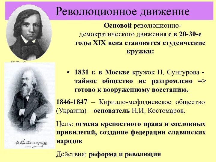 Основой революционно-демократического движения с в 20-30-е годы XIX века становятся