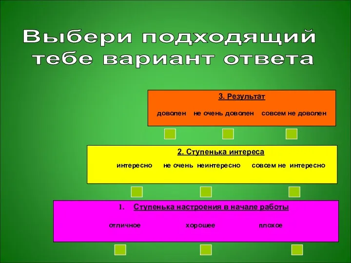 3. Результат доволен не очень доволен совсем не доволен 2.