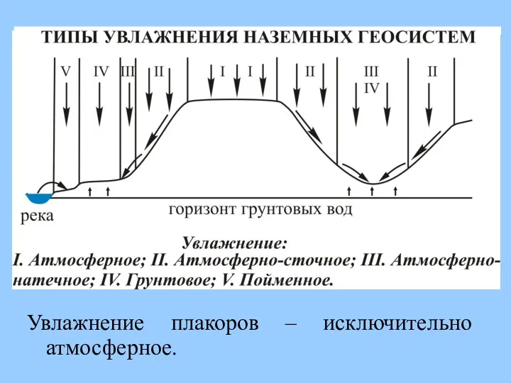 Увлажнение плакоров – исключительно атмосферное.