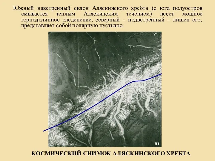 Южный наветренный склон Аляскинского хребта (с юга полуостров омывается теплым