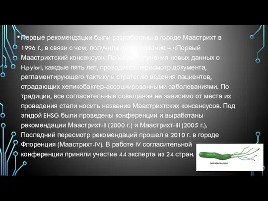 Первые рекомендации были разработаны в городе Маастрихт в 1996 г.,