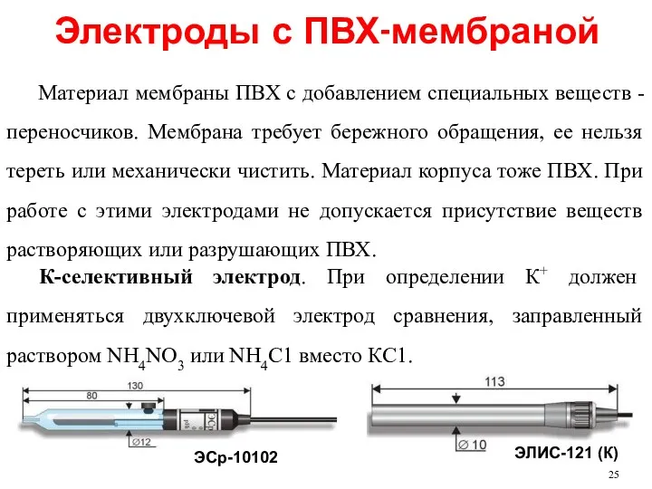 Электроды с ПВХ-мембраной Материал мембраны ПВХ с добавлением специальных веществ