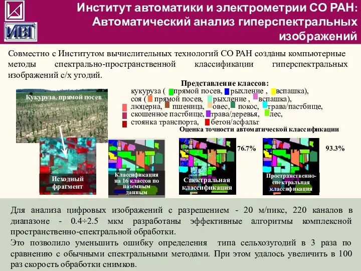 Институт автоматики и электрометрии СО РАН: Автоматический анализ гиперспектральных изображений