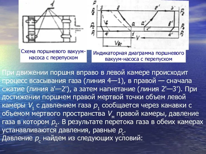 При движении поршня вправо в левой камере происходит процесс всасывания