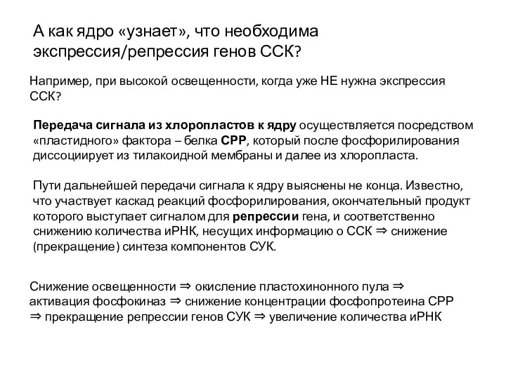 А как ядро «узнает», что необходима экспрессия/репрессия генов ССК? Передача