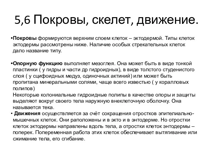 5,6 Покровы, скелет, движение. Покровы формируются верхним слоем клеток –