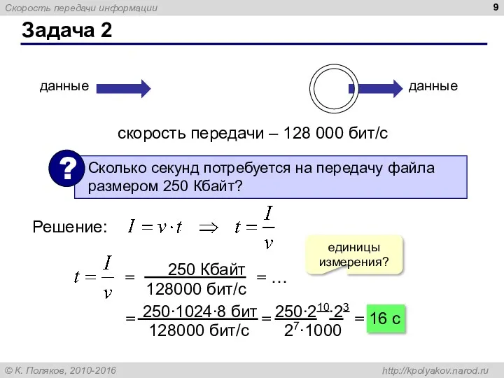 Задача 2 скорость передачи – 128 000 бит/с данные данные