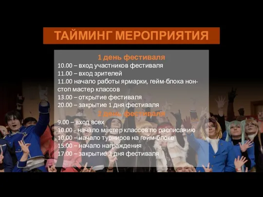 ТАЙМИНГ МЕРОПРИЯТИЯ