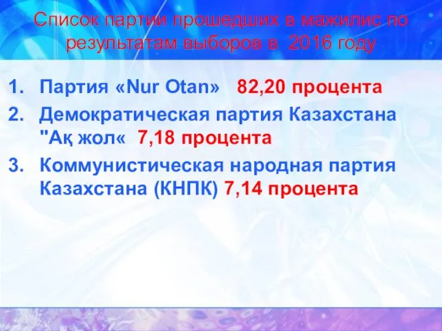 Список партии прошедших в мажилис по результатам выборов в 2016