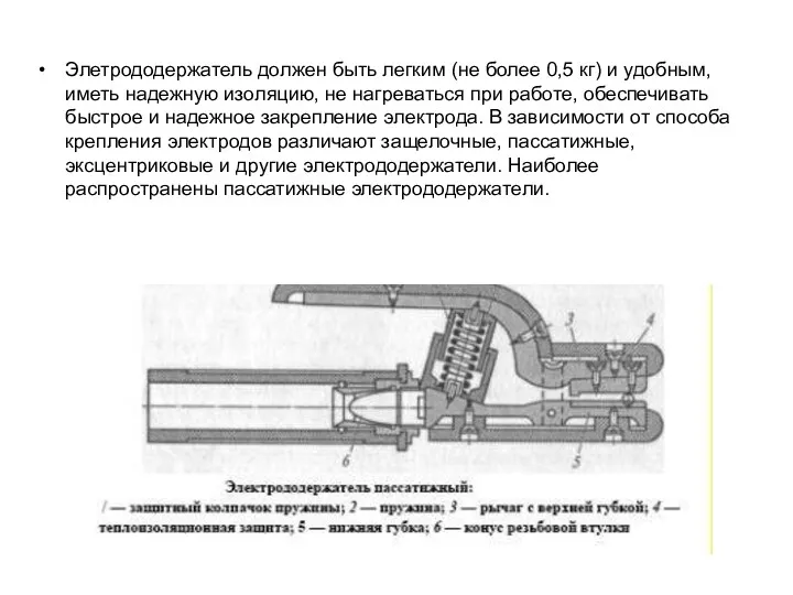 Элетрододержатель должен быть легким (не более 0,5 кг) и удобным,