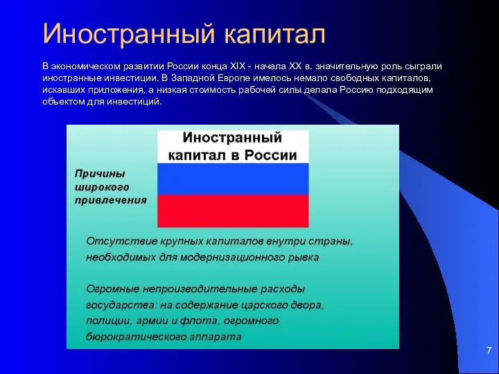 Иностранный капитал В экономическом развитии России конца XIX - начала