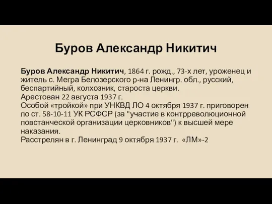 Буров Александр Никитич Буров Александр Никитич, 1864 г. рожд., 73-х