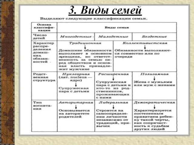 3. Виды семей