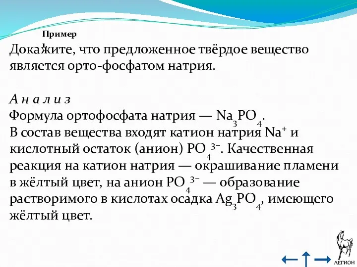 Пример 1. Докажите, что предложенное твёрдое вещество является орто-фосфатом натрия.