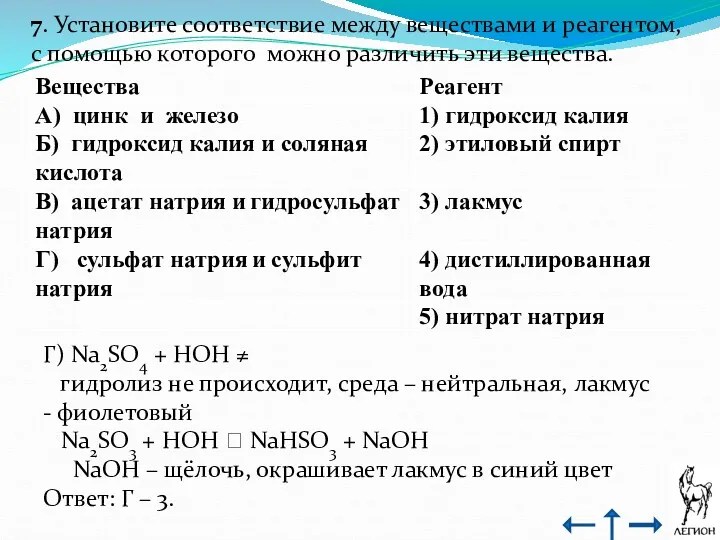 7. Установите соответствие между веществами и реагентом, с помощью которого можно различить эти