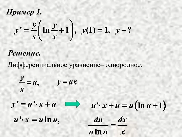 Пример 1. Решение. Дифференциальное уравнение– однородное.