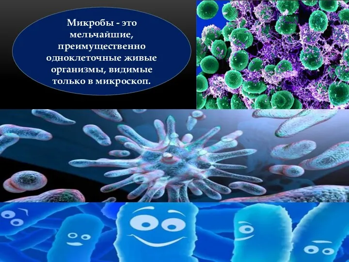 . . Микробы - это мельчайшие, преимущественно одноклеточные живые организмы, видимые только в микроскоп.