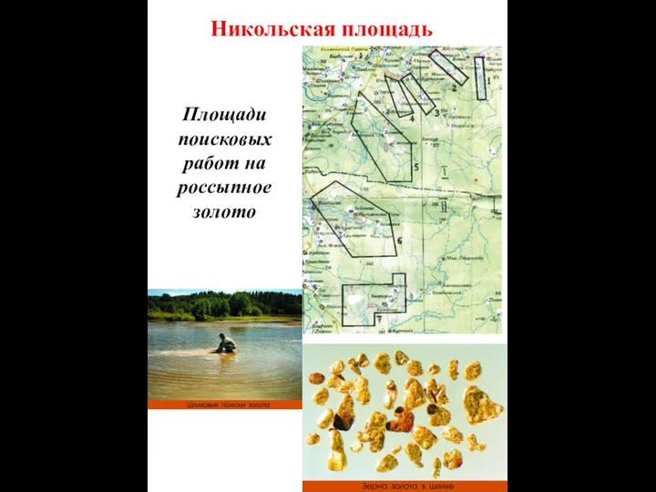 Площади поисковых работ на россыпное золото Никольская площадь