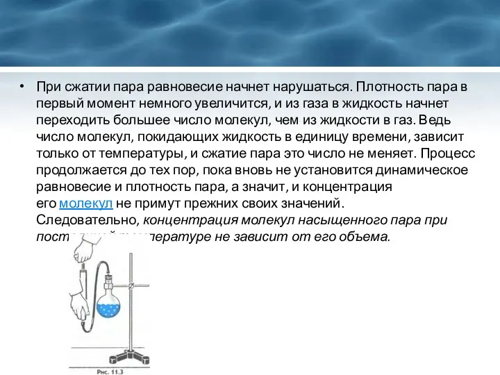 При сжатии пара равновесие начнет нарушаться. Плотность пара в первый